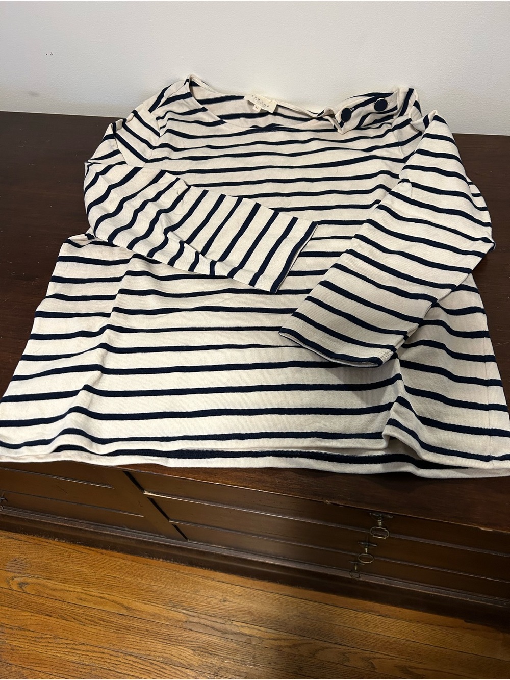 Sezane Mariniere Navy and Ecru Striped Long-Sleeve Top worn once!